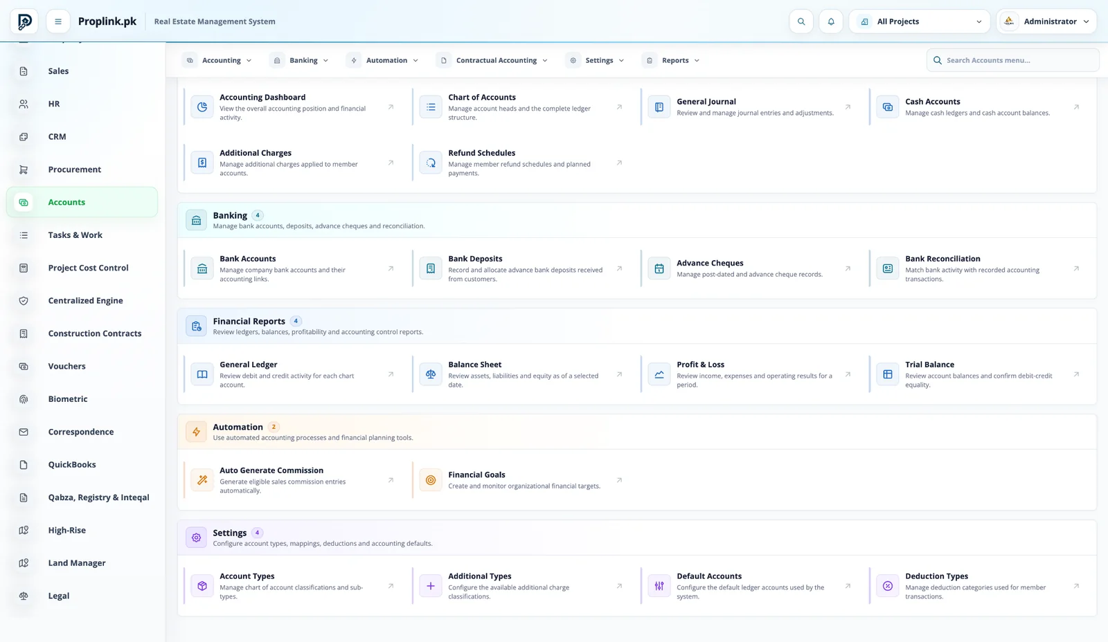 PropLink Accounts interface