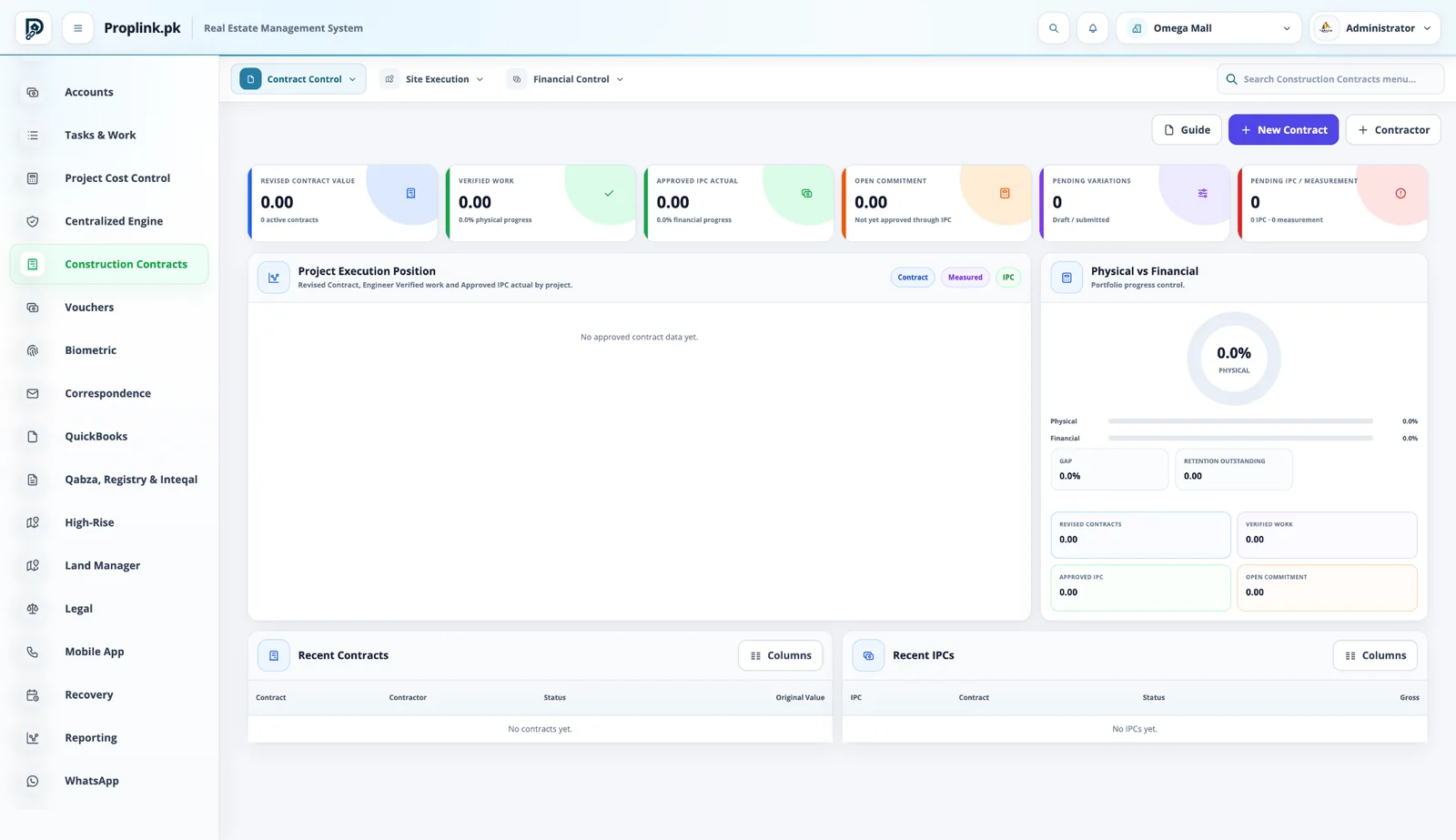 PropLink Construction Contracts interface