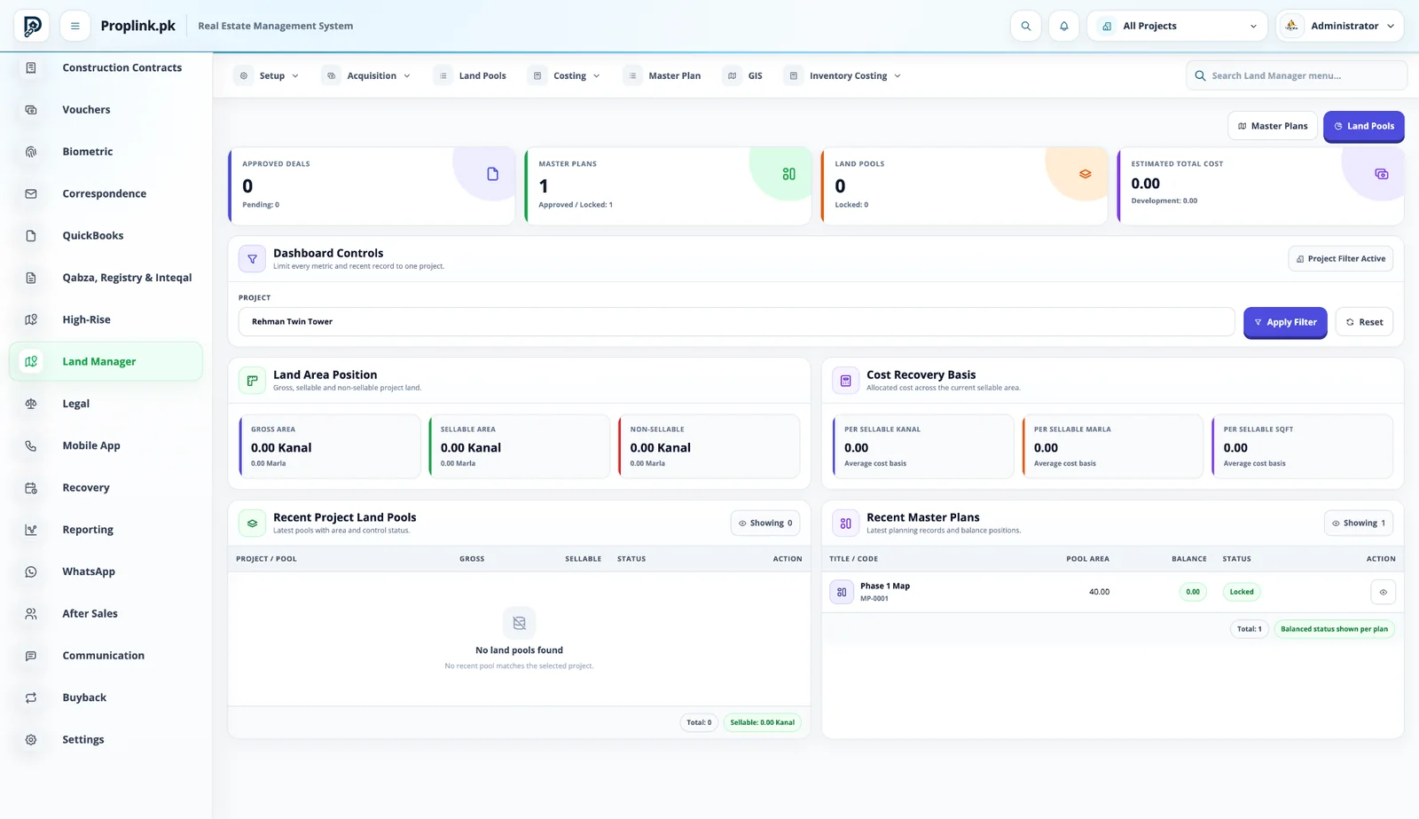 PropLink Land Manager interface