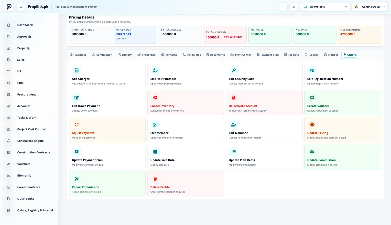 PropLink Approval Management ERP Module interface