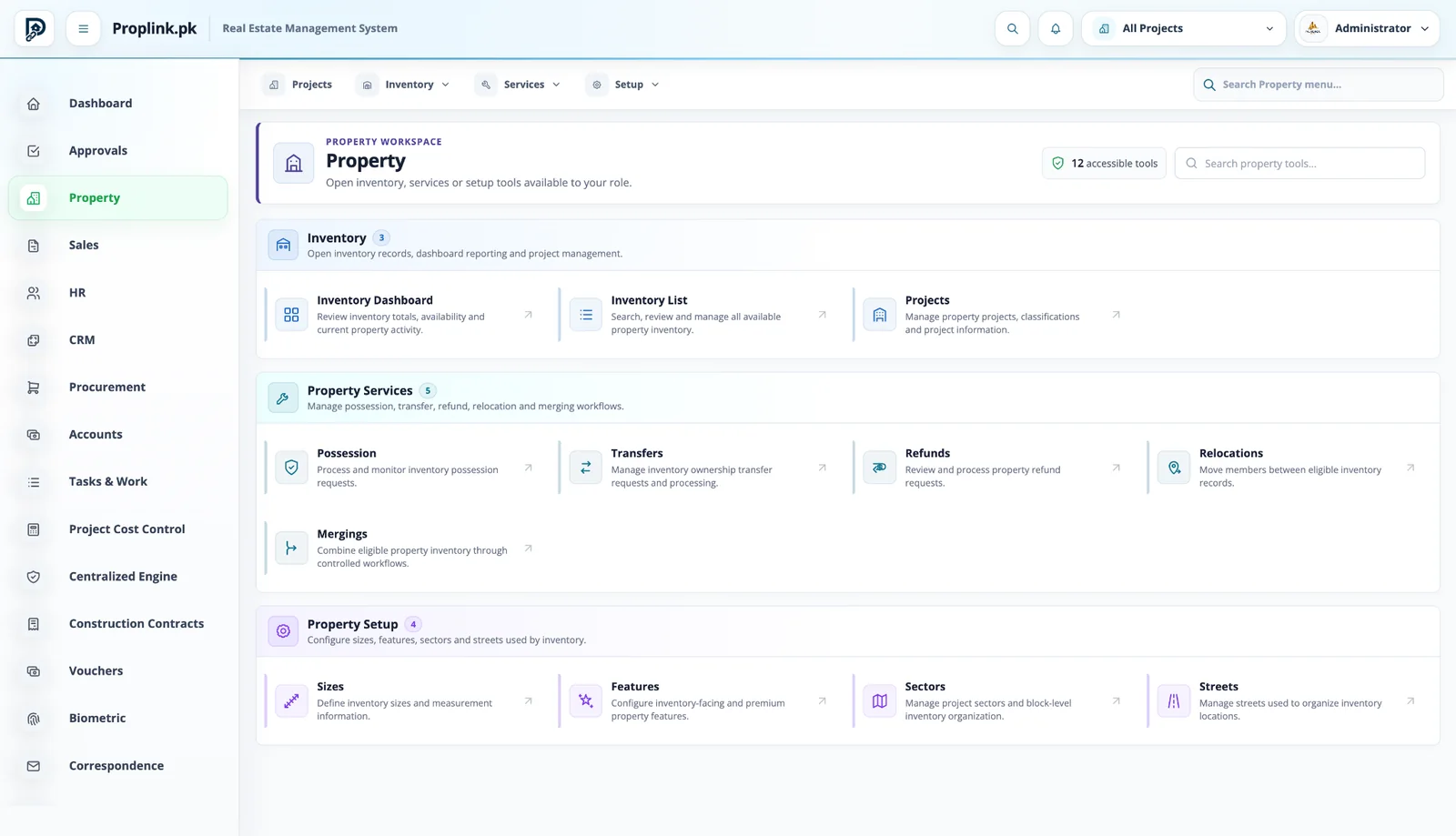 PropLink Approval Management ERP Module interface